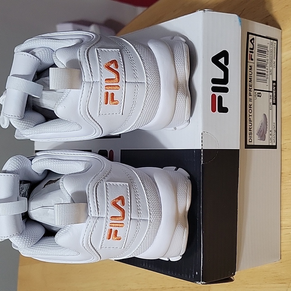 White With Orange Fila Disruptor Sneakers Like New - Picture 3 of 8